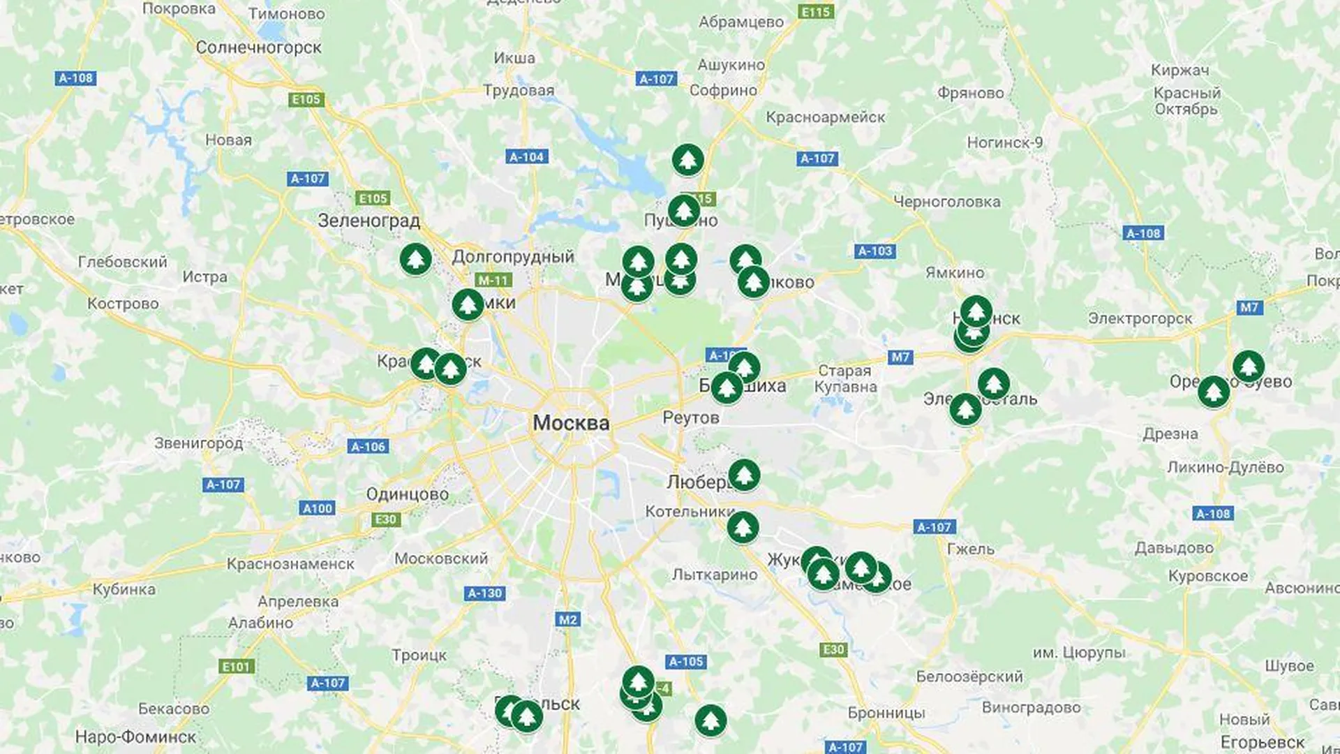 Адреса пунктов для приема новогодних елок в Подмосковье в 2019 году. Карта