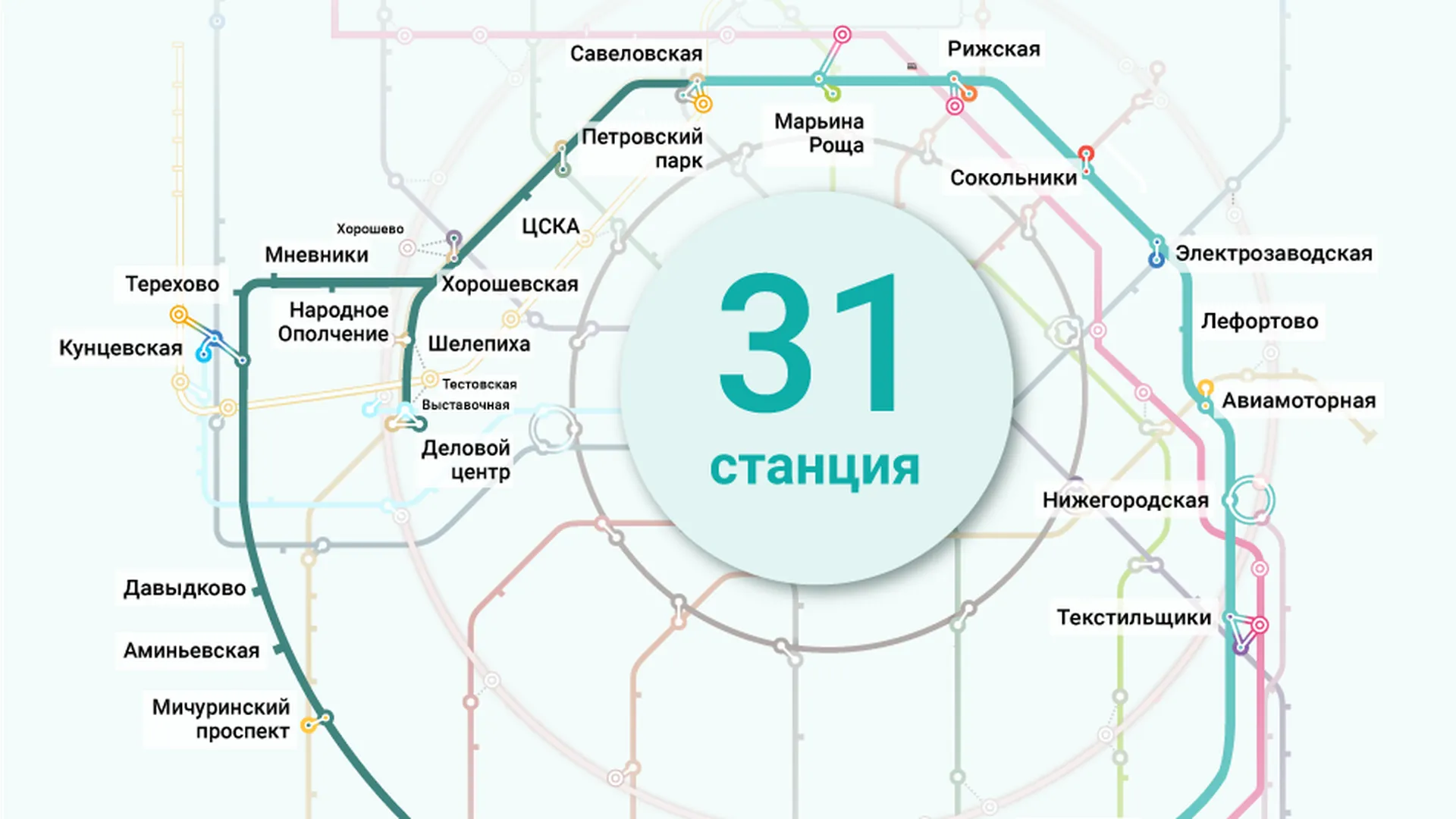 Схема Большой кольцевой линии (БКЛ) метро в Москве 2023