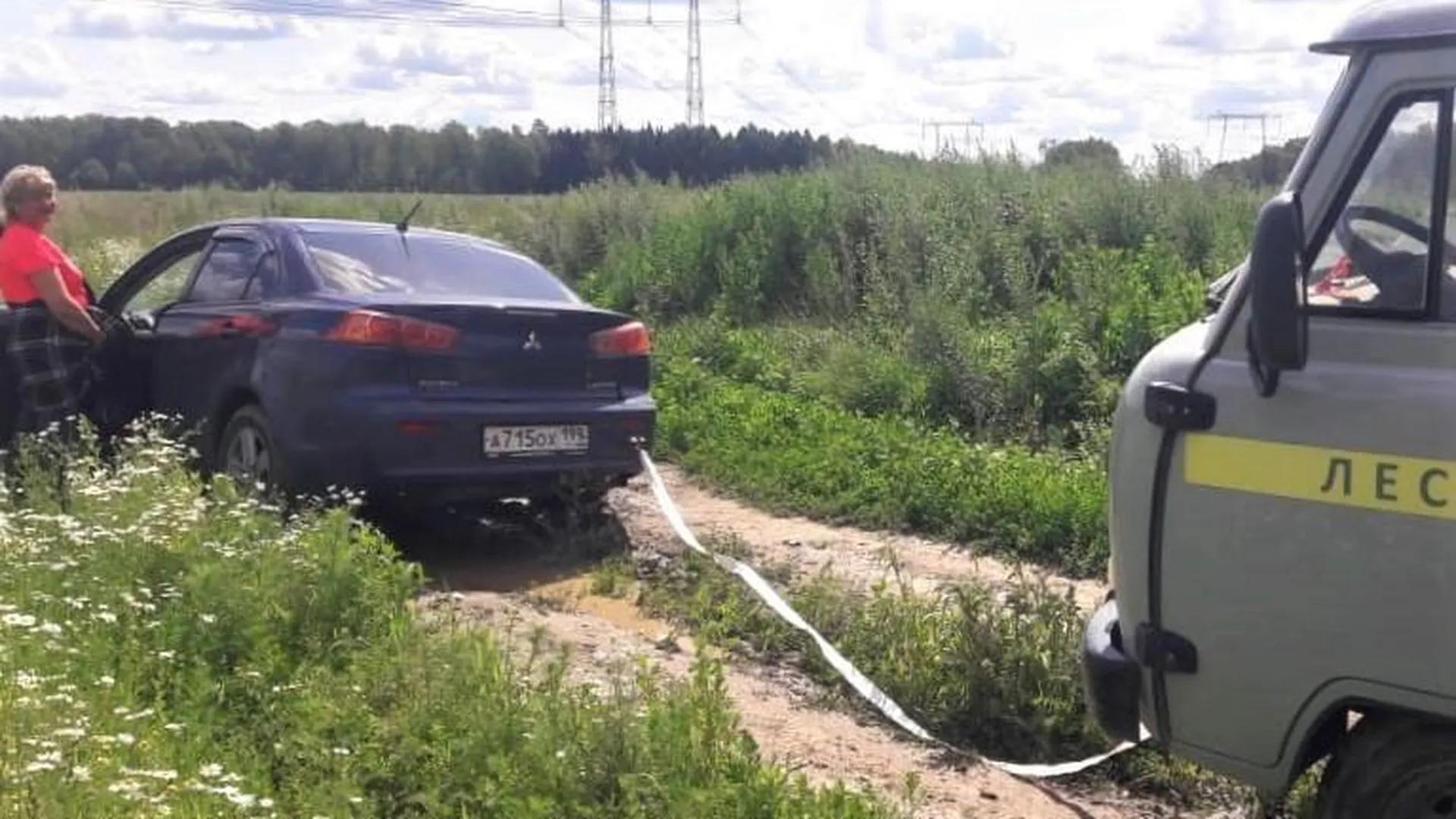 Лесничие Подмосковья помогли вытащить автомобиль, застрявший на дороге  после дождя | РИАМО