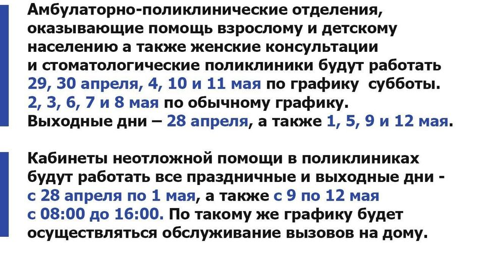 В Подмосковье стал известен график работы медорганизаций в майские праздники