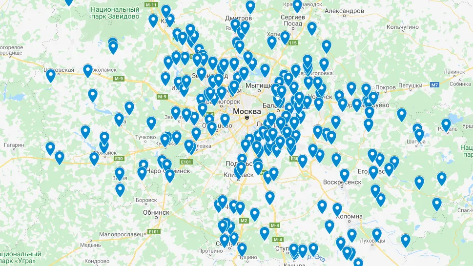 Карта размещения крещенских купелей в Подмосковье в 2022 году