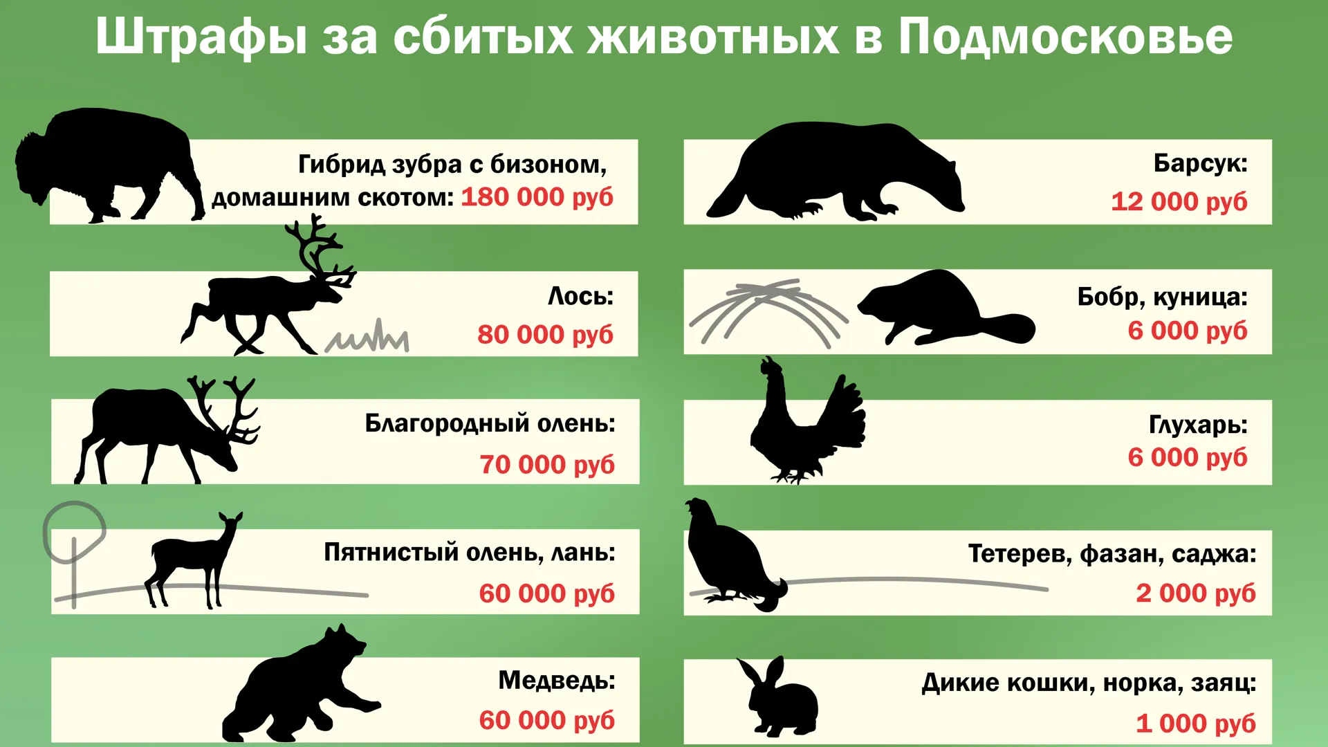 Штрафы за сбитие животных