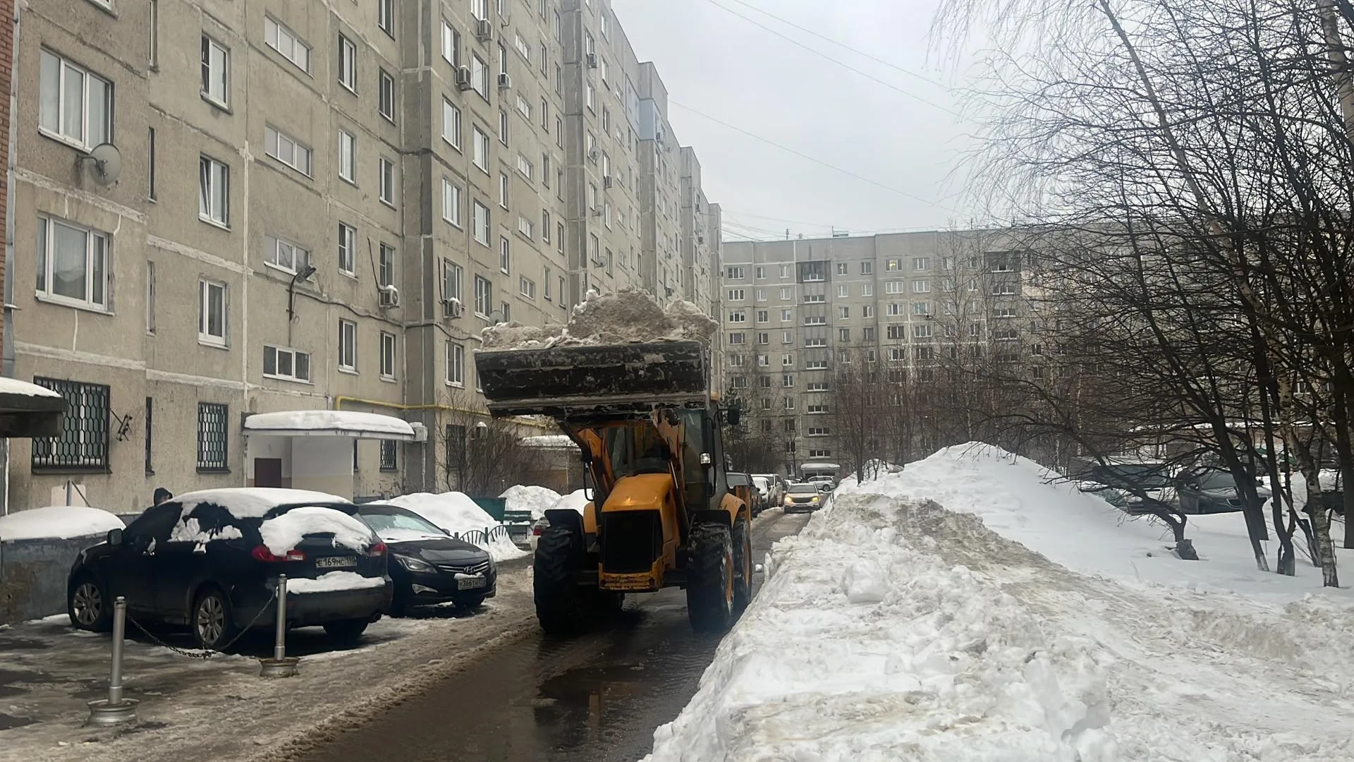 Коммунальные службы вывозят снег из дворов Балашихи на снегоприемные полигоны