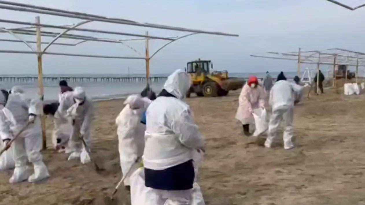 Шторм выбросил новые порции мазута на берег Черного моря