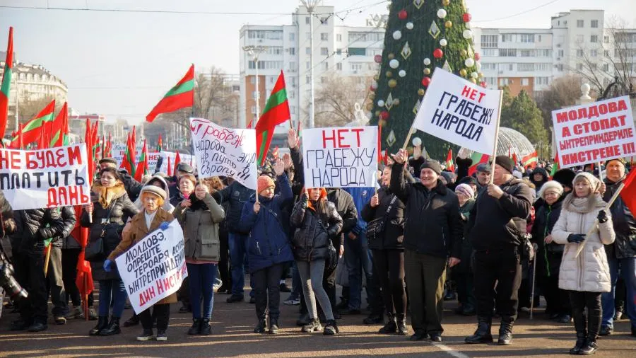 Участники акции протеста против экономического давления со стороны Молдовы на Приднестровье